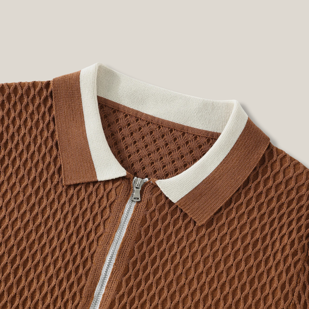 Viventi | Men's Casual Cotton Zip Polo