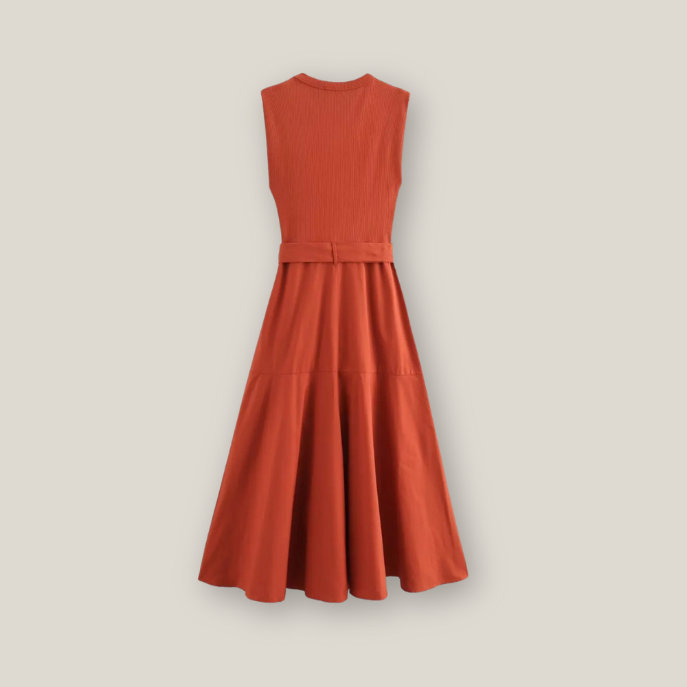 Viventi | Women's Casual Midi Sleeveless Dress With Belt