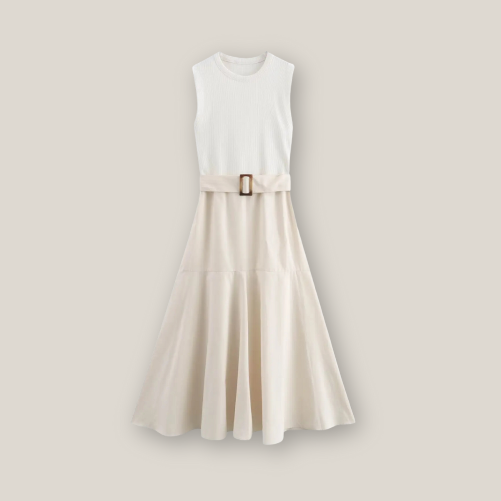 Viventi | Women's Casual Midi Sleeveless Dress With Belt